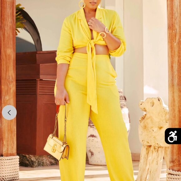GarnerStyle × FTF Yellow Linen Wide-Leg Pants | Plus Size 2X | NWT - Picture 7 of 7